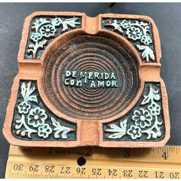 De Merida Con Amor Ashtray Vintage Smoker Tobacco Cigarette Pottery 4" - Picture 3 of 7